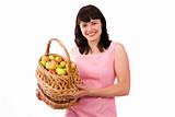 Girl with a basket of apples. 
