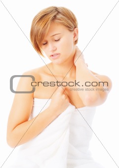 Woman in Towel Massaing Herself