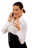 businesswoman on the phone ok sign