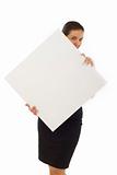 businesswoman holding a blank board