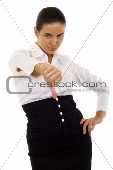 businesswoman showing thumbs down