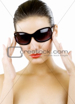 young woman in big black fashion sunglasses