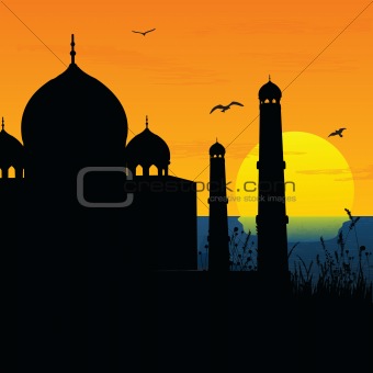 silhouette view of Taj Mahal, agra, India, sunrise,sunset
