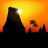 silhouette view of temple, india, sunrise background