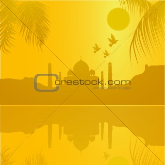 silhouette view of Taj Mahal, agra, India, lake view