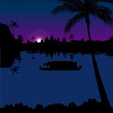 silhouette view of boathouse in backwaters, kerala