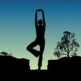 silhouette view of human doing yoga, standing position