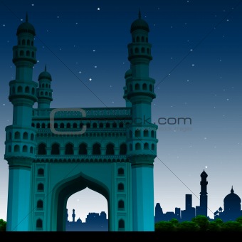 view of charminar, hyderabad, india, night time