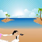 woman having sunbath at a beach, shades, coconut trees