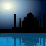 view of Taj Mahal, agra, India, moonlight reflection
