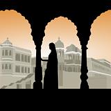 silhouette view of a woman at palace