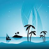 silhouette of beach with islands,coconut trees and ship