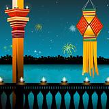 lamp lighting, lanterns, fireworks, balcony,festival - diwali