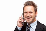 Businessman is smiles happy on the phone 