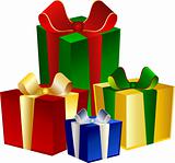 4 colorful Presents on blue background