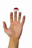 Santa's red hat on finger