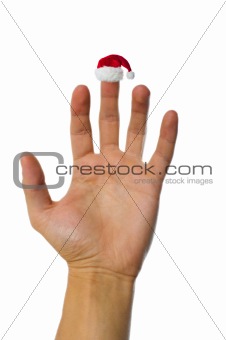 Santa's red hat on finger