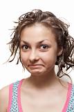 Young girl with wet hair, make faces