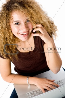 Girl On Laptop and phone