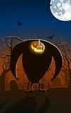 Vector illustration of scary glowing Jack-o-lantern man on the g