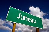 Juneau Road Sign with dramatic blue sky and clouds - U.S. State Capitals Series.