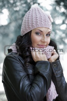 pink hat and scarf