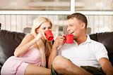 Man and woman enjoying coffee