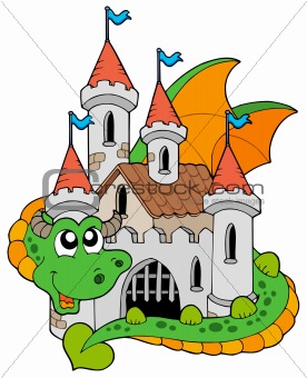 Dragon with old castle