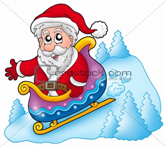 Happy Santa Claus on sledge