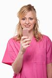Nurse with pink cell phone