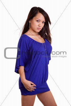 Young asian female model wearing purple dress