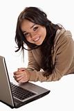 Young caucasian woman working on laptop