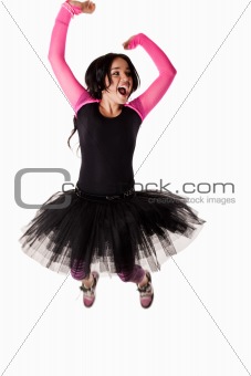 Young caucasian woman wearing black pink ballet attire
