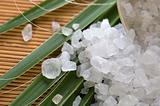 bath salt and palm leaf