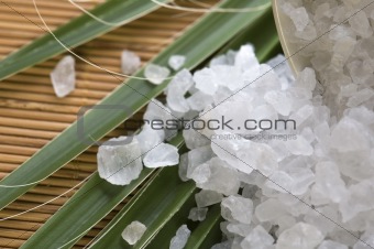 bath salt and palm leaf