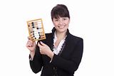 Businesswoman with wooden abacus.