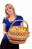 Girl with a basket full of fruits