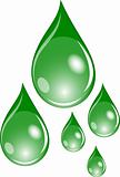Illustration of  a set of green waterdrops