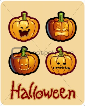halloween's drawing - four grimacing pumpkin heads of Jack-O-Lantern