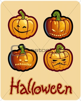 halloween's drawing - four scary pumpkin heads of Jack-O-Lantern