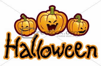 Halloween titling with three pumpkin heads of Jack-O-Lantern
