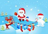 Christmas, Santa Claus with deer and snowman