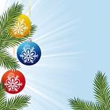 Background with Christmas tree branch and toys