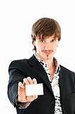 Man with blank business card