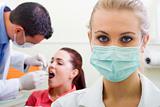 female dentist or dental assistant in office