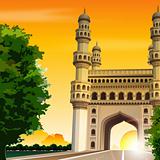 view of charminar, hyderabad, india, travel, road