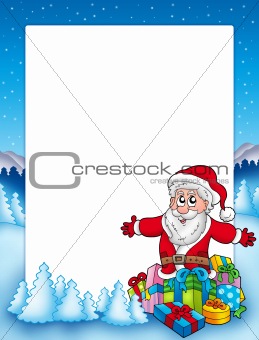 Frame with Santa and pile of gifts