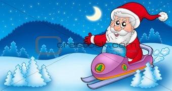 Landscape with Santa Claus on scooter