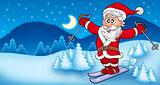 Landscape with skiing Santa Claus
