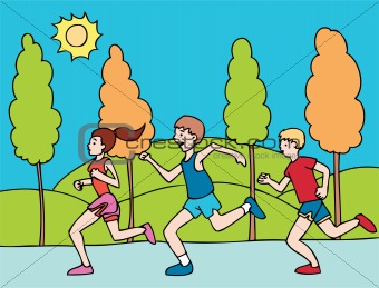 Image Description: People running in a race on a sunny day